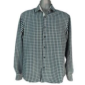 Filthy Etiquette Cotton Button Down Size M Dark Green Checked Long Sleeve
